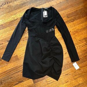 PrettyLittleThing | Dresses | Pretty Little Thing Red Pu Plunge Long Sleeve  Tie Detail Bodycon Dress | Poshmark